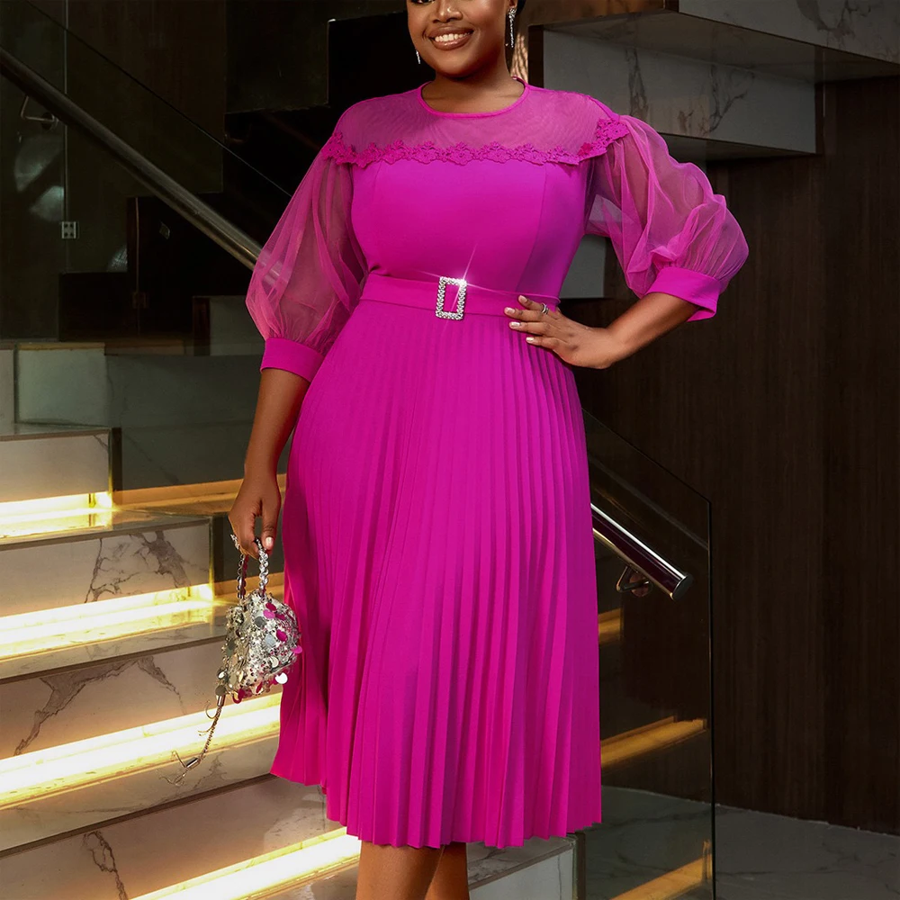Elegant African Dresses for Women O Neck Transparent Sleeve Belt Waisted Pleated Mid Calf Luxury Birthday Party Dinner Vestidos
Elegant African Dresses for Women O Neck Transparent Sleeve Belt Waisted Pleated Mid Calf Luxury Birthday Party Dinner Vestidos