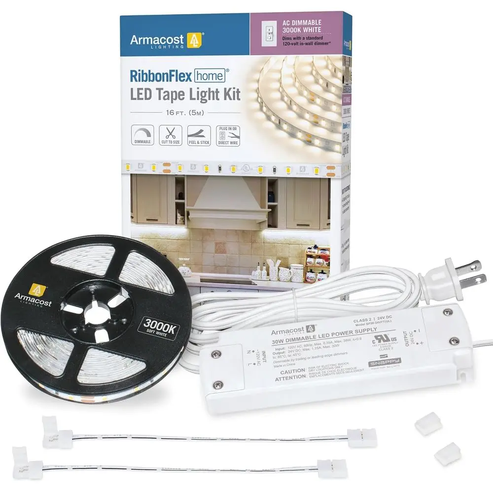 AC Dimmable 300 LED Home Ribbon Light Kit, 16ft, 3000K Warm White
AC Dimmable 300 LED Home Ribbon Light Kit, 16ft, 3000K Warm White