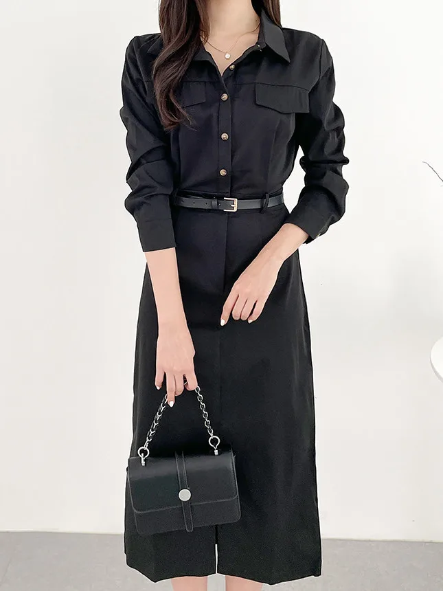 Elegant Long Knee-Length Slit Dress with Belt Women's Chic Stand Collar Single Button Slimming Midi Dress Spring Autumn Winter
Elegant Long Knee-Length Slit Dress with Belt Women's Chic Stand Collar Single Button Slimming Midi Dress Spring Autumn Winter