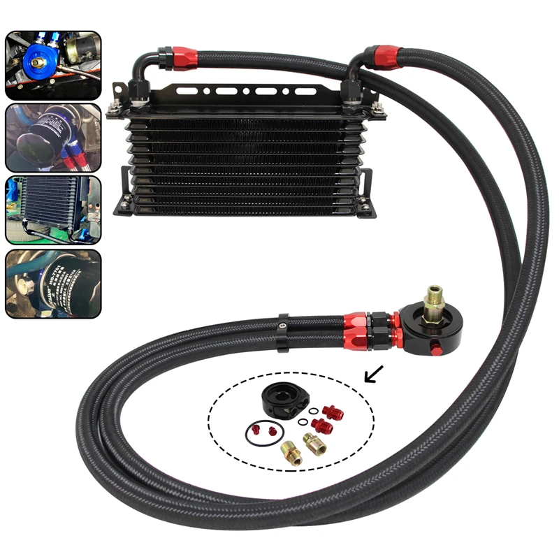 AN10 10Row 262mm Universal Engine Transmission Oil Cooler w/Bracket + Aluminum Filter Hose End Kit Blue/Black For VW Saab
AN10 10Row 262mm Universal Engine Transmission Oil Cooler w/Bracket + Aluminum Filter Hose End Kit Blue/Black For VW Saab