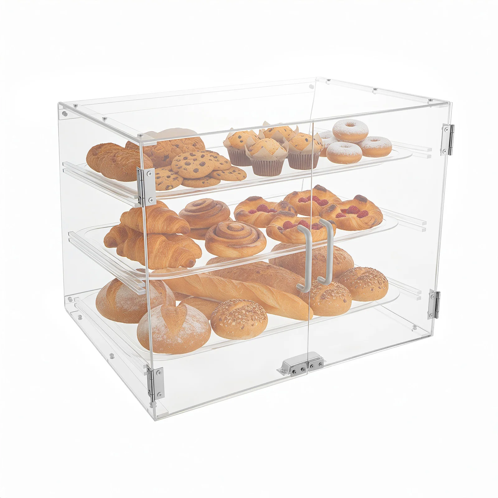 3-Tier Transparent Dessert Display Box Acrylic Pastry Display Cabinet Magnetic Sealed Door Removable Inclined Tray Food Dustproof Showcase
3-Tier Transparent Dessert Display Box Acrylic Pastry Display Cabinet Magnetic Sealed Door Removable Inclined Tray Food Dustproof Showcase