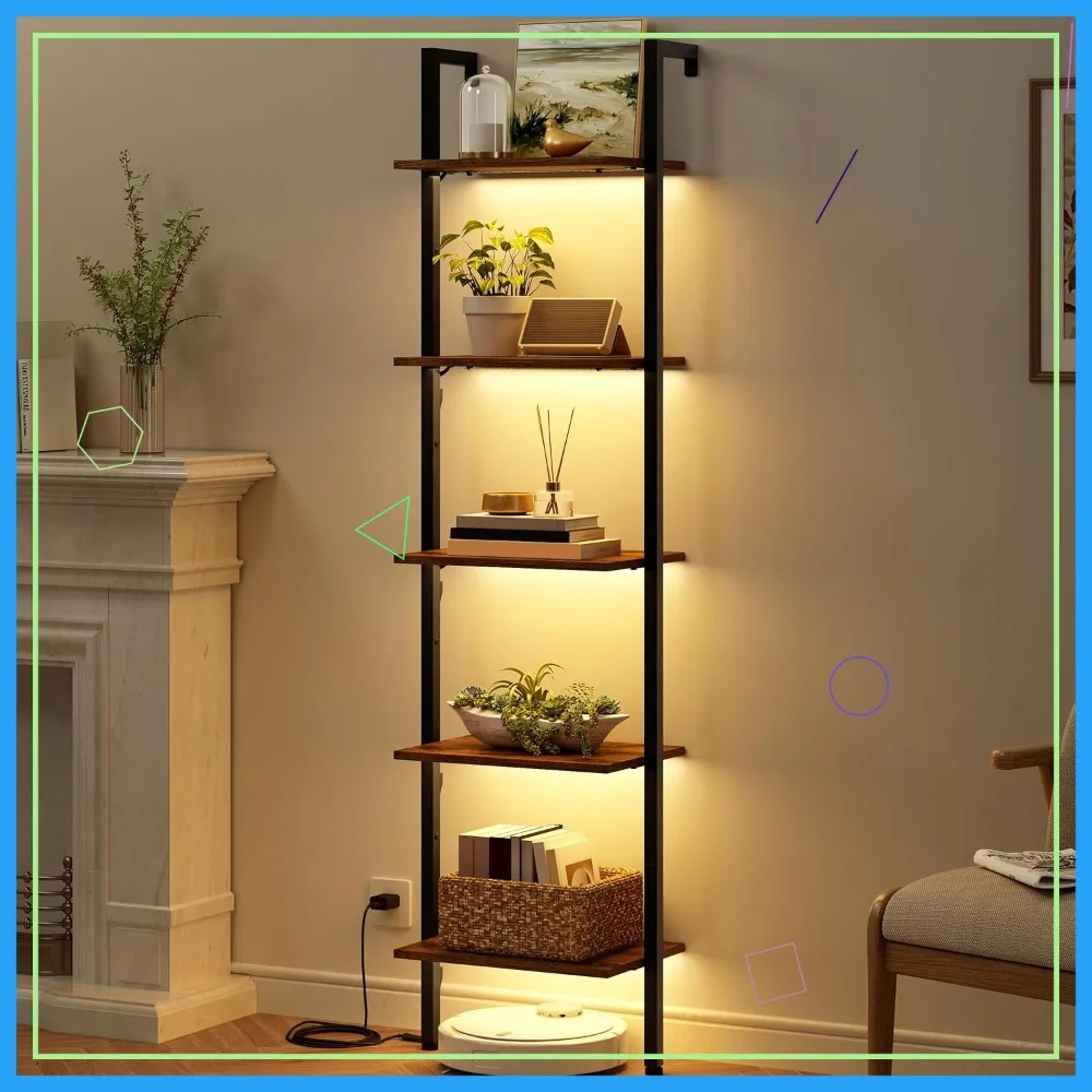 5-Tier Ladder Shelf with LED Light, Wall Mounted Bookshelf for Living Room, Bedroom, Office, Rustic Brown
5-Tier Ladder Shelf with LED Light, Wall Mounted Bookshelf for Living Room, Bedroom, Office, Rustic Brown