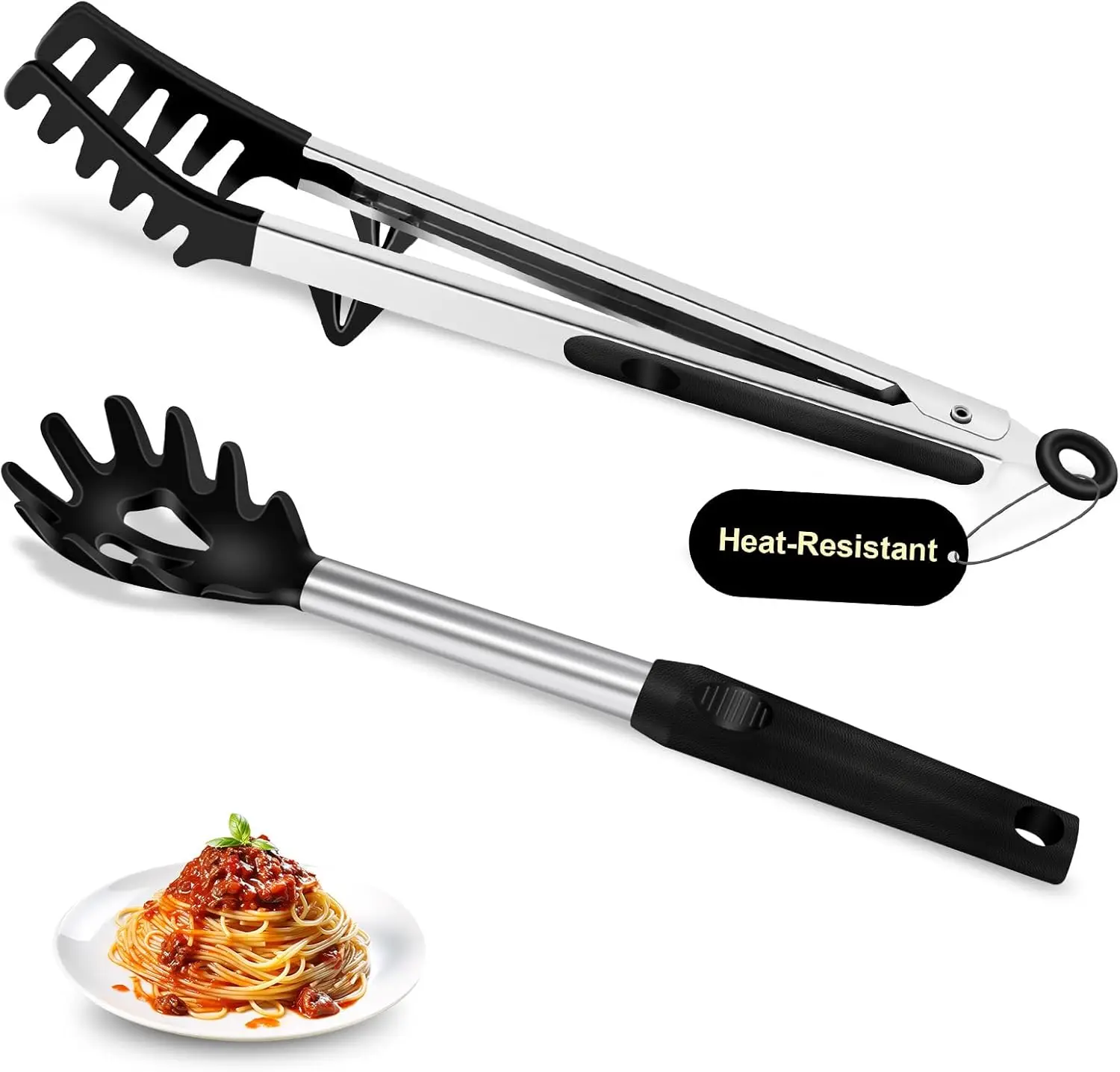 Silicone Spaghetti Spoon and Pasta Tong, Heat-Resistant Noodle Server with Stainless Steel Handle, 13 Inch Black
Silicone Spaghetti Spoon and Pasta Tong, Heat-Resistant Noodle Server with Stainless Steel Handle, 13 Inch Black