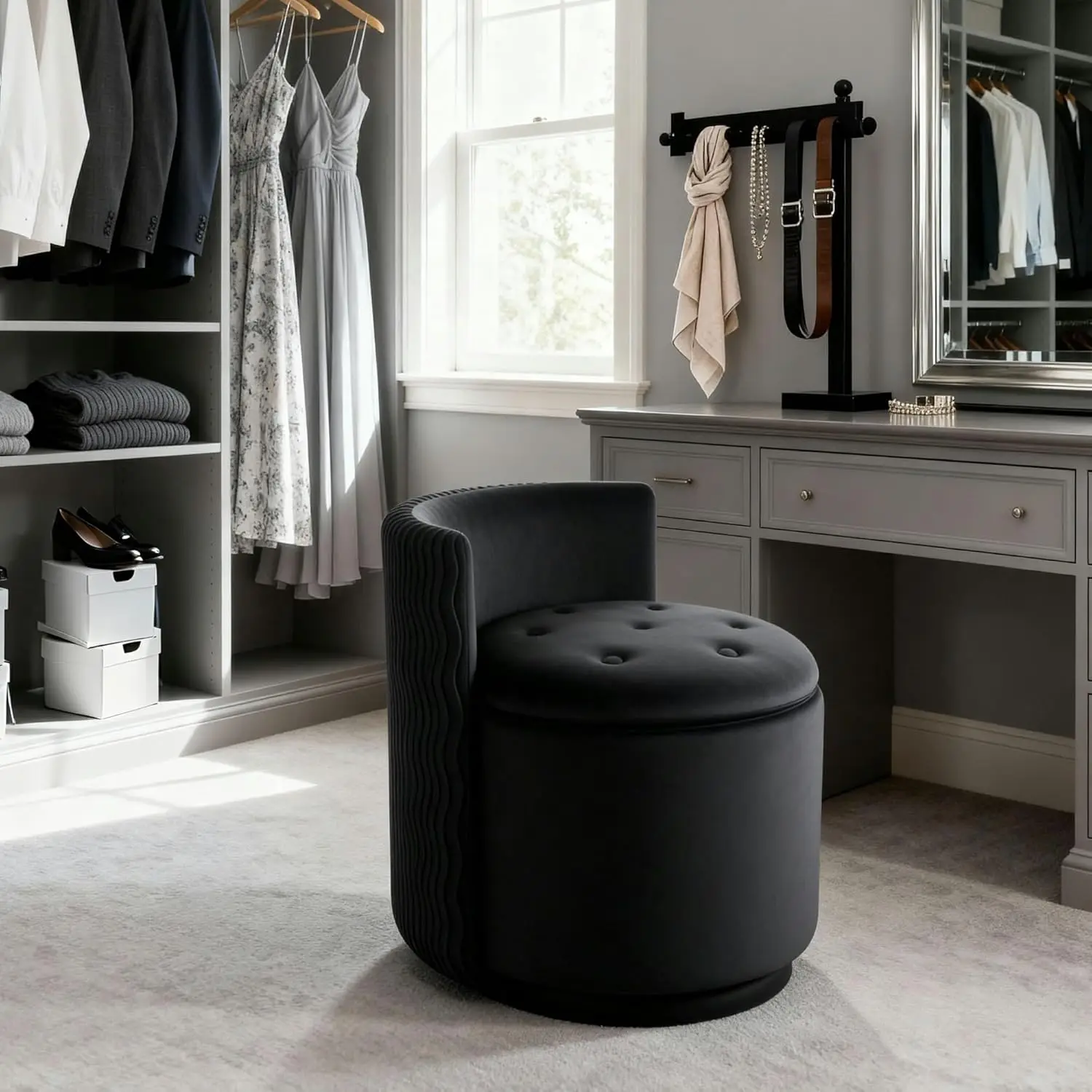 Swivel Vanity Chair with Storage Velvet Boucle Makeup Chair Bedroom Living Room (Midnight Black)
Swivel Vanity Chair with Storage Velvet Boucle Makeup Chair Bedroom Living Room (Midnight Black)