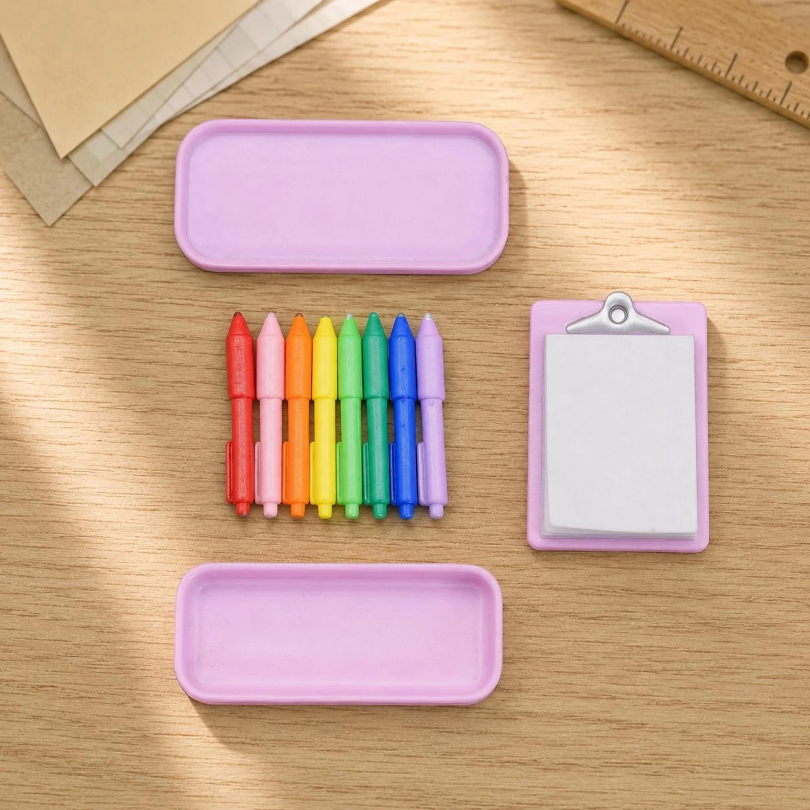 1/12 Scale Stationery Set Blank Sheet Dollhouse Clipboard Set Miniature Writing Tools Plastic Model Decor Molded
1/12 Scale Stationery Set Blank Sheet Dollhouse Clipboard Set Miniature Writing Tools Plastic Model Decor Molded