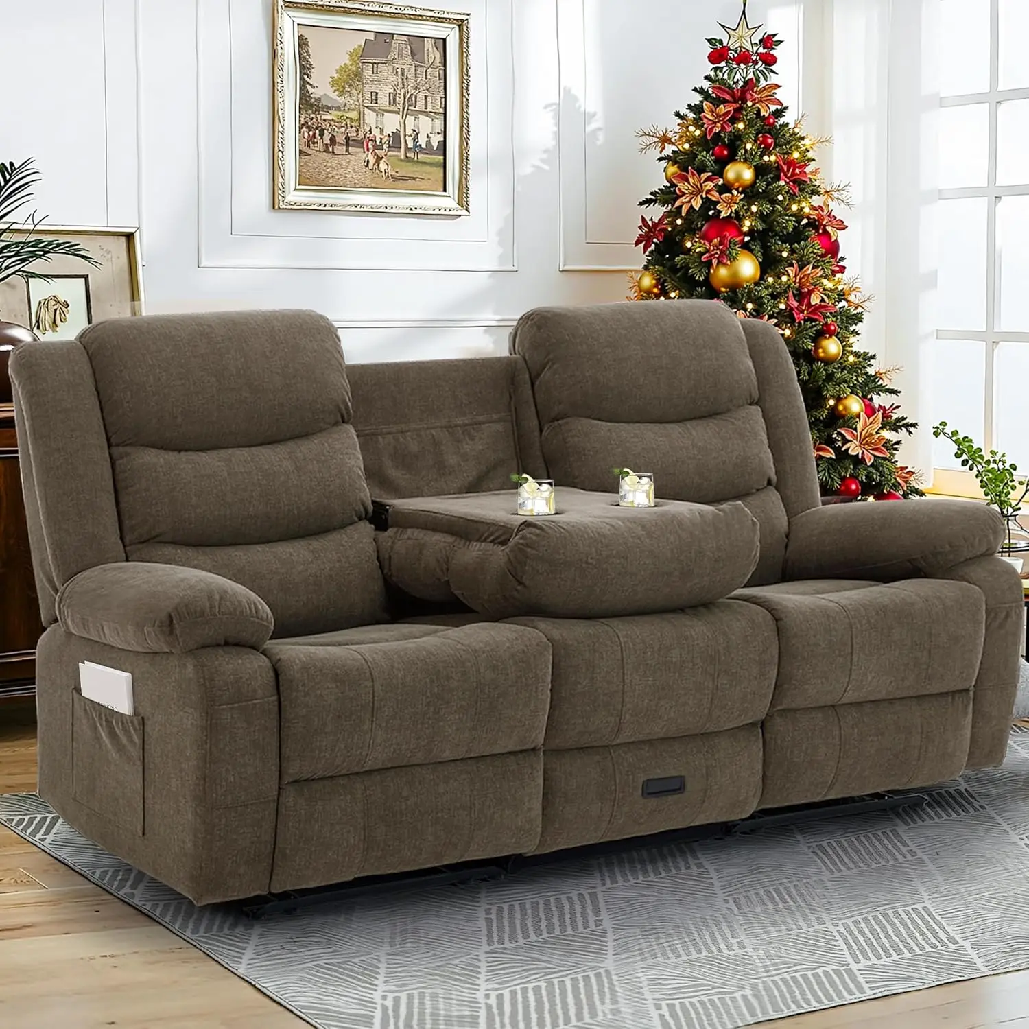 Oversized Reclining Loveseat with Console Drop Down Table Cup Holder Recessed Power Strip 3 Seater Brown, Customized
Oversized Reclining Loveseat with Console Drop Down Table Cup Holder Recessed Power Strip 3 Seater Brown, Customized
