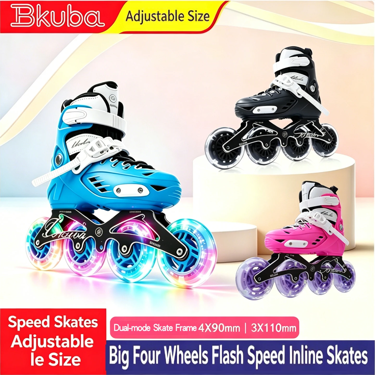 4X90mm Four-Wheel Professional Speed Inline Skates, Adjustable Sizes 32-36 & 36-40, Unisex for Kids, Boys and Girls
4X90mm Four-Wheel Professional Speed Inline Skates, Adjustable Sizes 32-36 & 36-40, Unisex for Kids, Boys and Girls