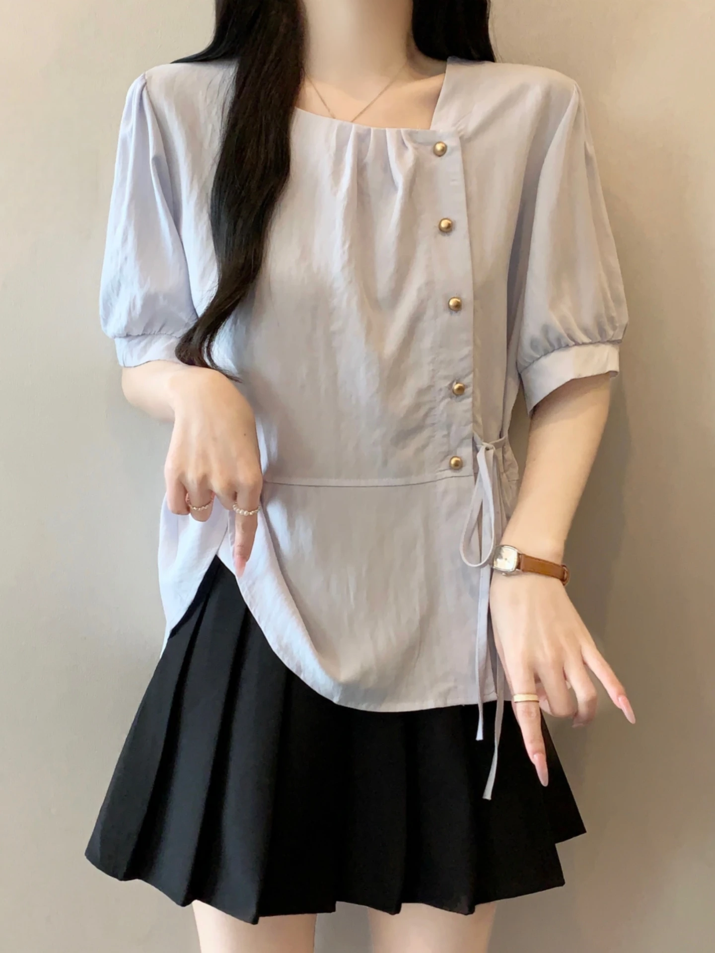 Slimming Square Collar Short Sleeve Base Shirt Women's Summer New Large Size Fat MM Tie Waist Short Top Commute Style Korean ...
Slimming Square Collar Short Sleeve Base Shirt Women's Summer New Large Size Fat MM Tie Waist Short Top Commute Style Korean ...
