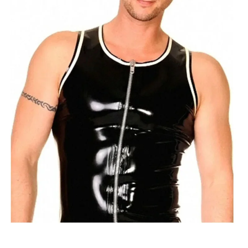 Latex T-shirts Sleeveless Men's Tops Front Zipper Cool Trims Sexy Customize .4mm
Latex T-shirts Sleeveless Men's Tops Front Zipper Cool Trims Sexy Customize .4mm