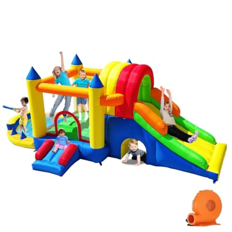 8 in 1 Bounce House for with Long Wide Slide, Large Climbing Wall and Ball Pit Water Pool - Backyard Inflatable Playground - Ex
8 in 1 Bounce House for with Long Wide Slide, Large Climbing Wall and Ball Pit Water Pool - Backyard Inflatable Playground - Ex