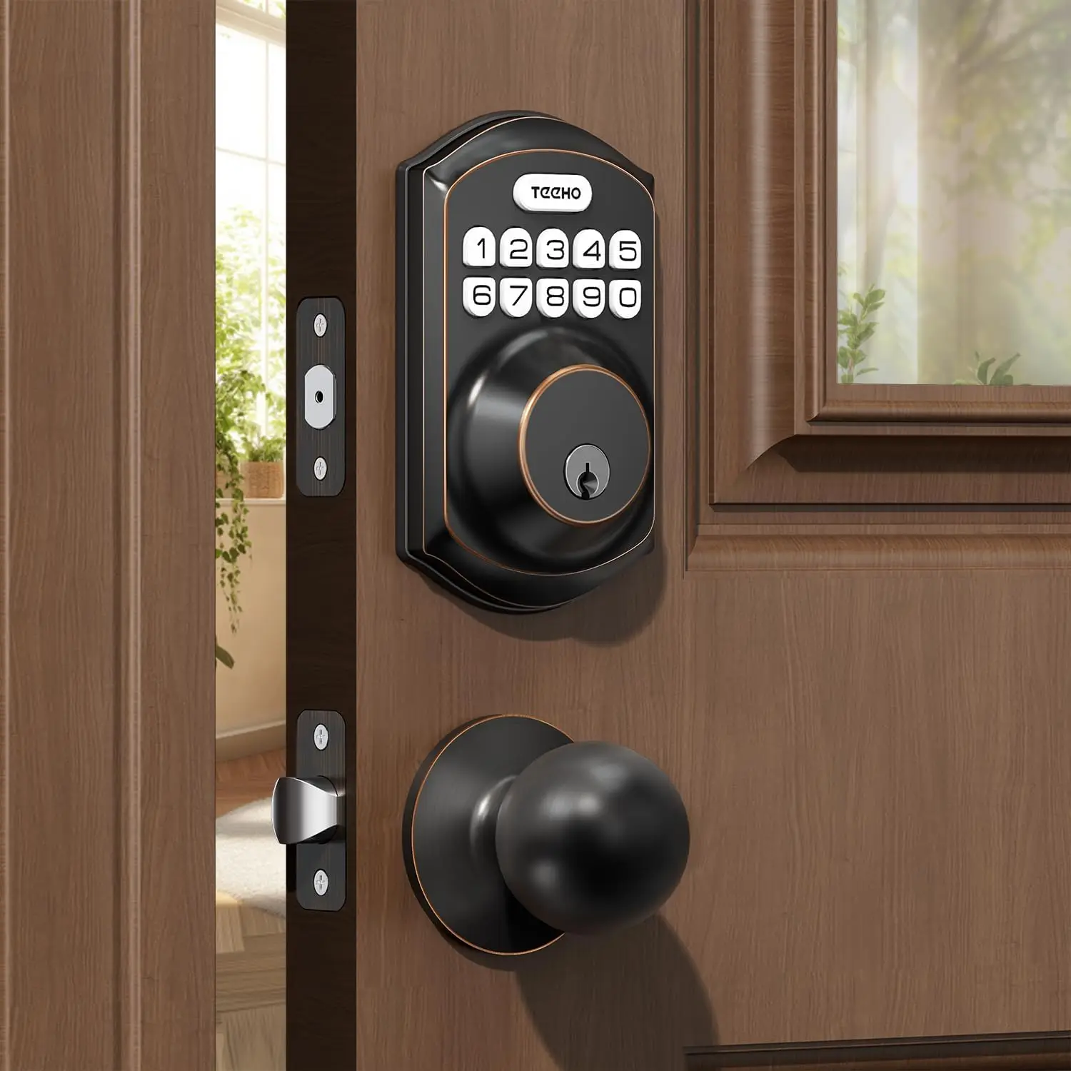 Keyless Entry Door Lock with Handle, Electronic Keypad Deadbolt, Smart Auto-Locking, Easy Install for Home Security