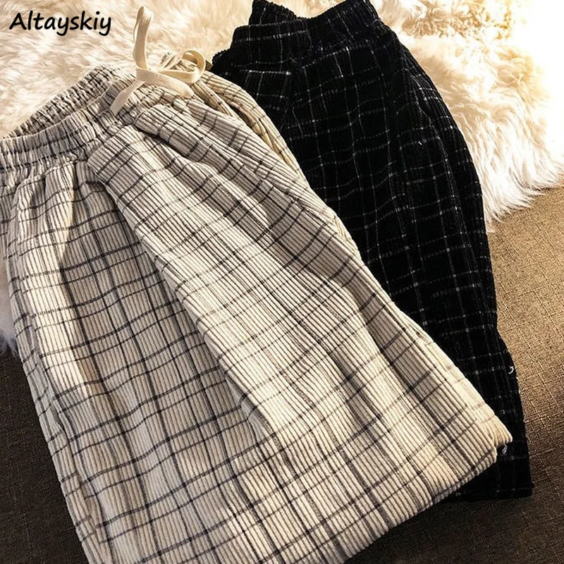 Plaid Casual Pants Women Design Drawstring Corduroy High Waist Trousers Stylish Warm Thicker Wide Leg Pant Mujer Autumn Winter
Plaid Casual Pants Women Design Drawstring Corduroy High Waist Trousers Stylish Warm Thicker Wide Leg Pant Mujer Autumn Winter