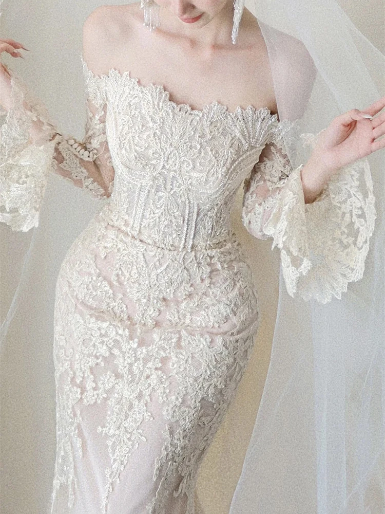 Elegant Fish Tail Wedding Dress Long Sleeve One Shoulder Main Gown for Brides Small Size High Waist Korean Style with Sash
Elegant Fish Tail Wedding Dress Long Sleeve One Shoulder Main Gown for Brides Small Size High Waist Korean Style with Sash