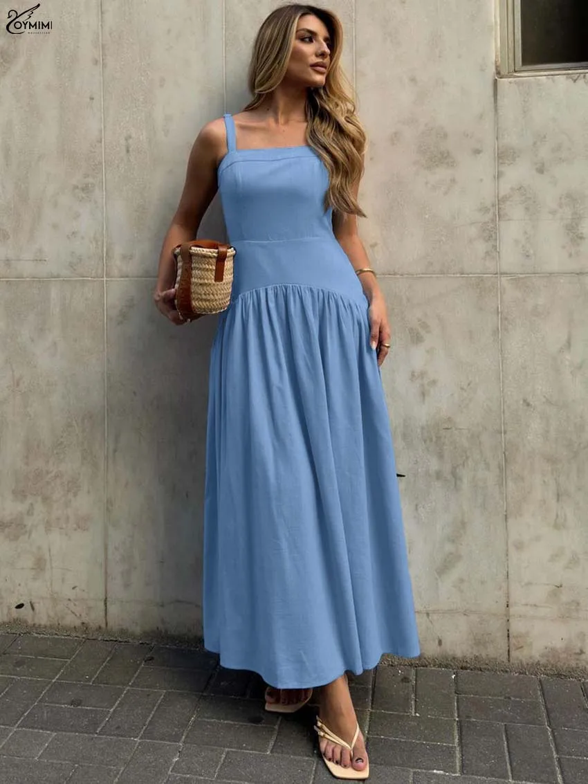 Oymimi Summer Blue Cotton Women's Dress Fashion Spaghetti Strap Sleeveless High Waist Dresses Casual Pleated Ankle-Length Dress
Oymimi Summer Blue Cotton Women's Dress Fashion Spaghetti Strap Sleeveless High Waist Dresses Casual Pleated Ankle-Length Dress