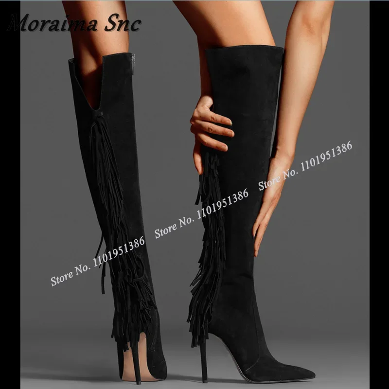 Moraima Snc Black Side Zipper Fringe Decor Boots Solid Knee High Boots Pointed Toe Shoes for Women High Heels Zapatillas Mujer
Moraima Snc Black Side Zipper Fringe Decor Boots Solid Knee High Boots Pointed Toe Shoes for Women High Heels Zapatillas Mujer