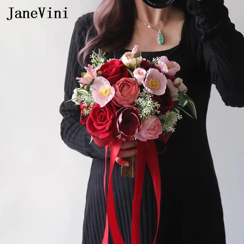 JaneVini Vintage Red Pink Artificial Flowers Bridal Bouquets Roses Simulated Wedding Bouquet Hand-Held Fake Flower Buquet Novia
JaneVini Vintage Red Pink Artificial Flowers Bridal Bouquets Roses Simulated Wedding Bouquet Hand-Held Fake Flower Buquet Novia