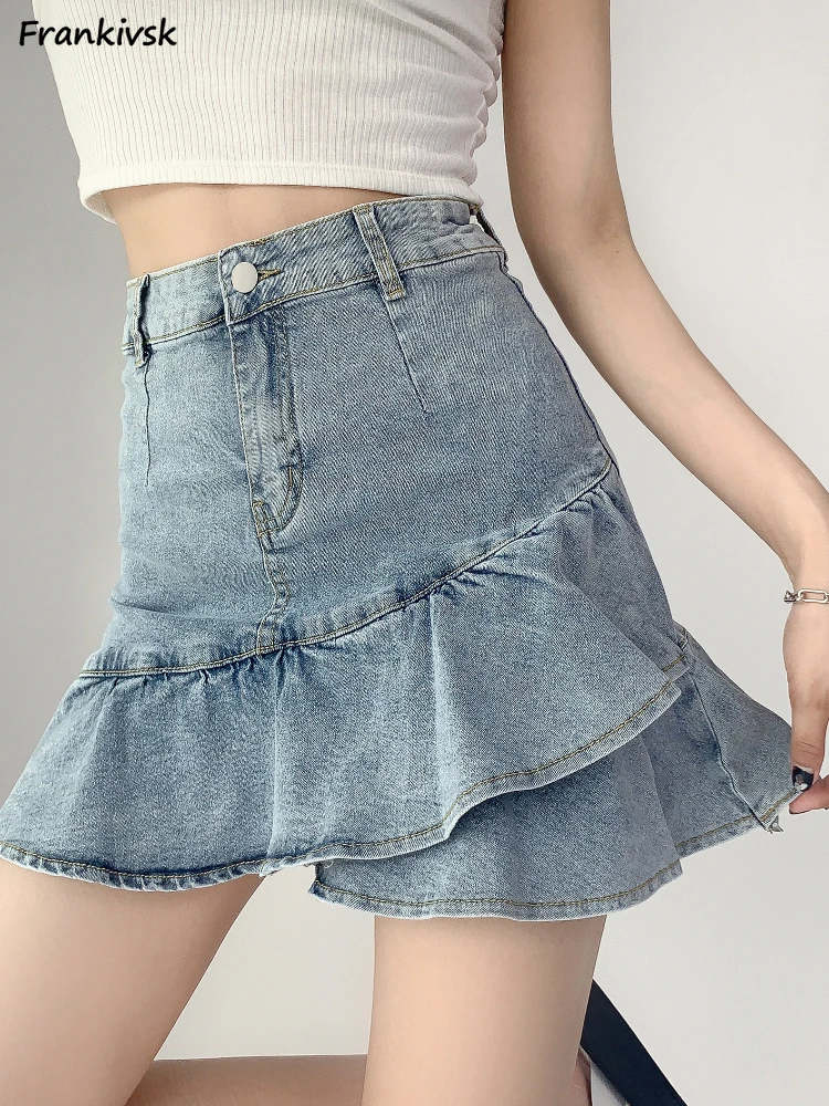 Denim Skirts Women High Waist Summer A-line Streetwear Fashion Casual Ruffles Korean Style All-match Elegant Sweet Comfortable
Denim Skirts Women High Waist Summer A-line Streetwear Fashion Casual Ruffles Korean Style All-match Elegant Sweet Comfortable