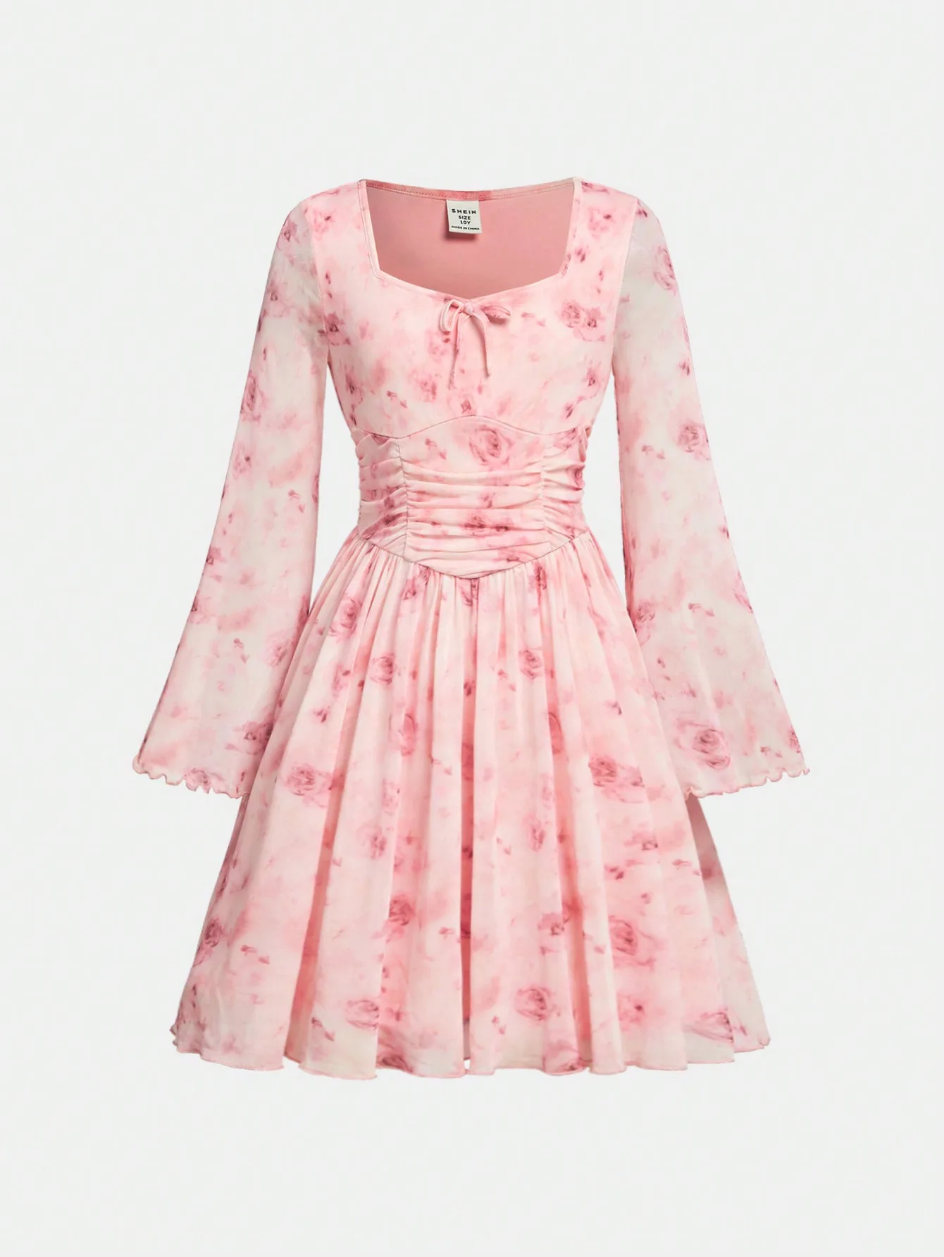 Pink Floral Square Neck Flare Sleeve Cinched Waist Fit & Flare Dress for Girls
Pink Floral Square Neck Flare Sleeve Cinched Waist Fit & Flare Dress for Girls