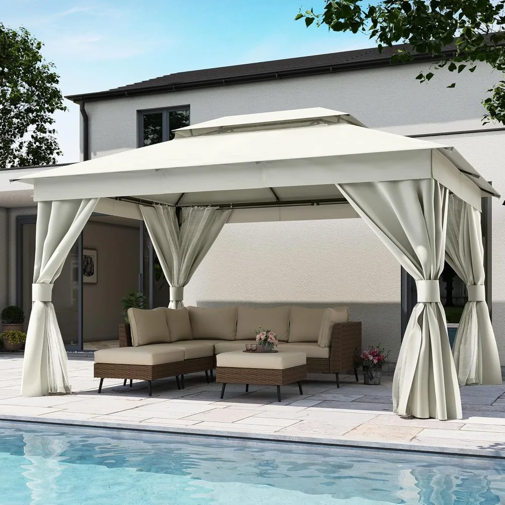 10'x13' Outdoor Gazebo, Metal Frame Heavy Duty Patio Canopy Tent Shelter with Double Roofs, Mosquito Nettings
10'x13' Outdoor Gazebo, Metal Frame Heavy Duty Patio Canopy Tent Shelter with Double Roofs, Mosquito Nettings