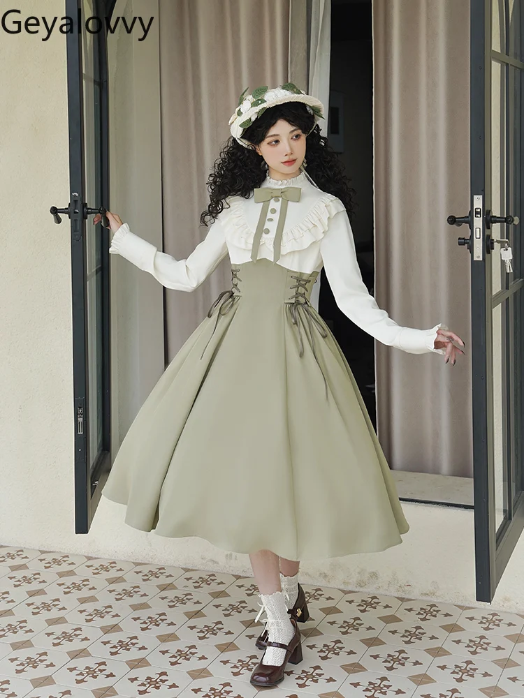 Spring Autumn New Original Contrasting Color Dress Lolita Sweet Girls High-waisted Slim-fitting Long-sleeved Lace-up Dresses
Spring Autumn New Original Contrasting Color Dress Lolita Sweet Girls High-waisted Slim-fitting Long-sleeved Lace-up Dresses