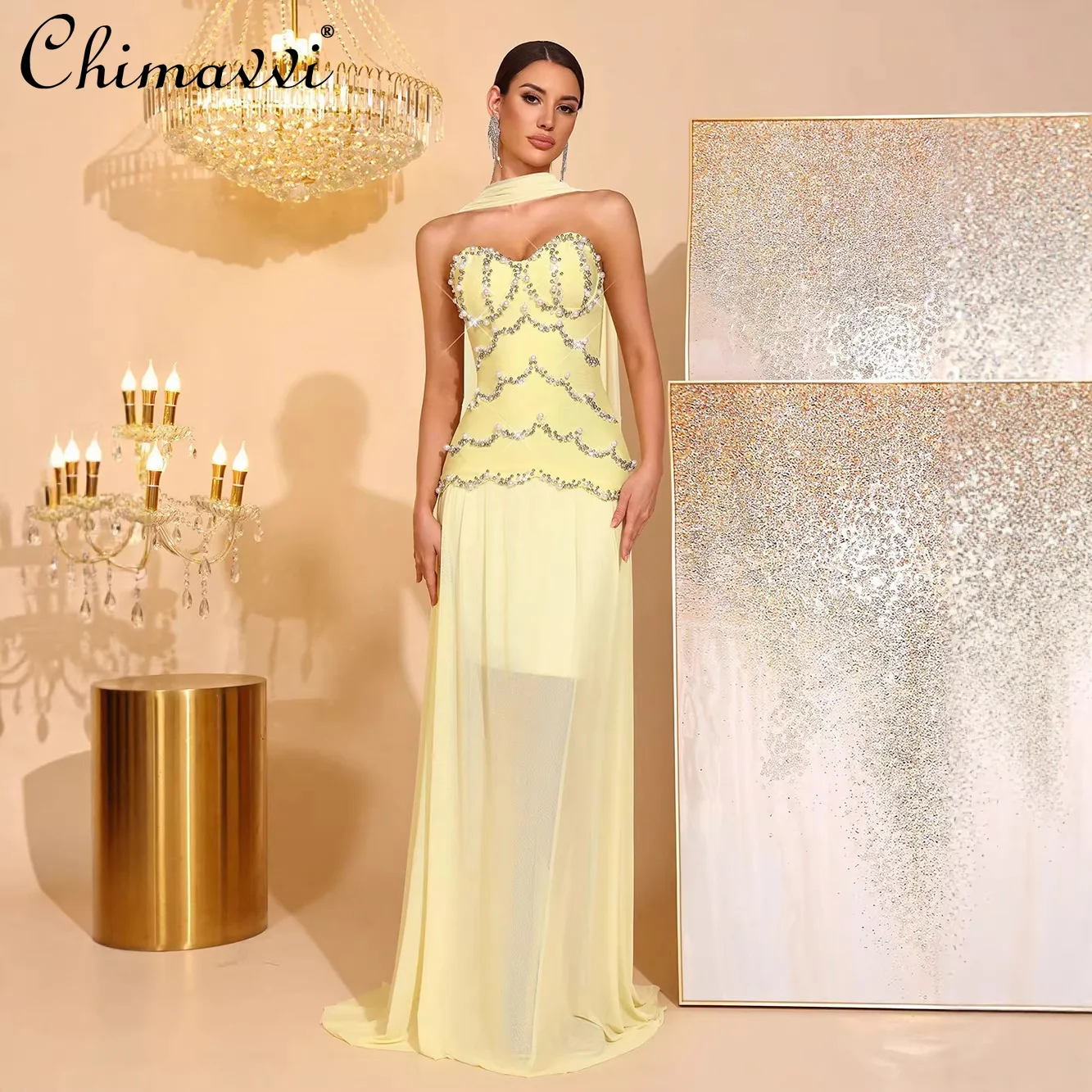 American Elegant Retro Socialite Beaded Halter Maxi Dress Sexy Sheer Chiffon Fashion Luxury Bandage Dress for Women Evening Gown
American Elegant Retro Socialite Beaded Halter Maxi Dress Sexy Sheer Chiffon Fashion Luxury Bandage Dress for Women Evening Gown