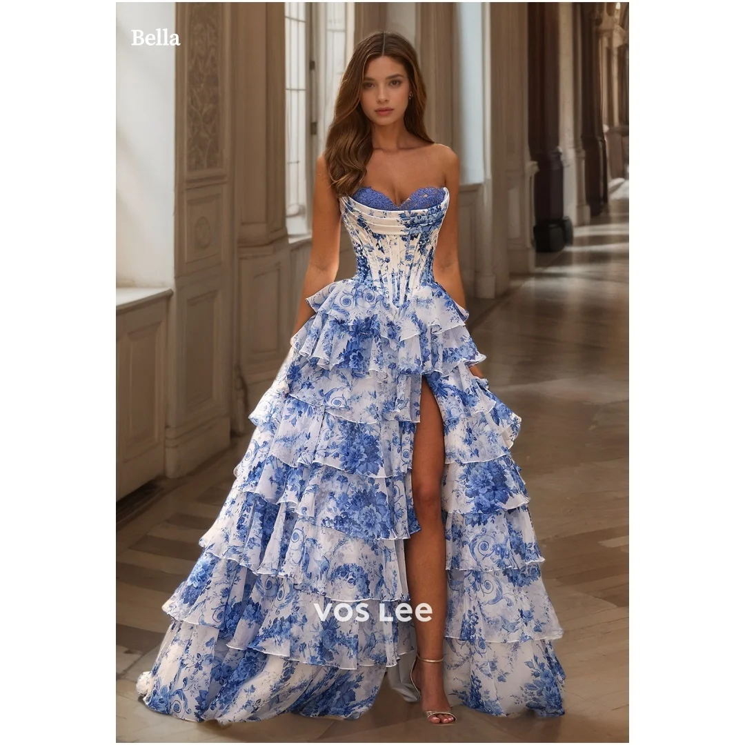 Bella Customized Blue & White Porcelain Print Strapless Sweetheart Neck robes de soirée Tiered Ruffle Skirt Party Dresses 2025
Bella Customized Blue & White Porcelain Print Strapless Sweetheart Neck robes de soirée Tiered Ruffle Skirt Party Dresses 2025