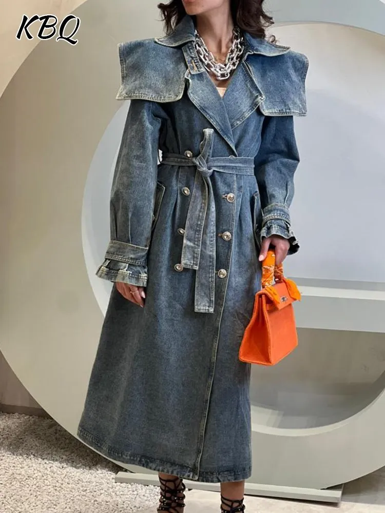 KBQ Casual Spliced Lace Up Denim Trench For Women Lapel Long Sleeve Double Breasted Patchwork Pocket Tunic Solid Trenchs Female
KBQ Casual Spliced Lace Up Denim Trench For Women Lapel Long Sleeve Double Breasted Patchwork Pocket Tunic Solid Trenchs Female