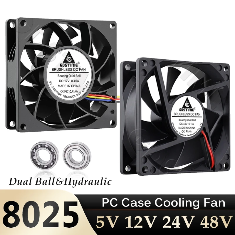 Gdstime 8025 Fan 12V 24V 48V Cooling Fan 80x80x25mm 80MM Ball/Sleeve DC 5V Brushless Fan PC Case Fan 2Pin 4Pin USB CPU Cooler
Gdstime 8025 Fan 12V 24V 48V Cooling Fan 80x80x25mm 80MM Ball/Sleeve DC 5V Brushless Fan PC Case Fan 2Pin 4Pin USB CPU Cooler