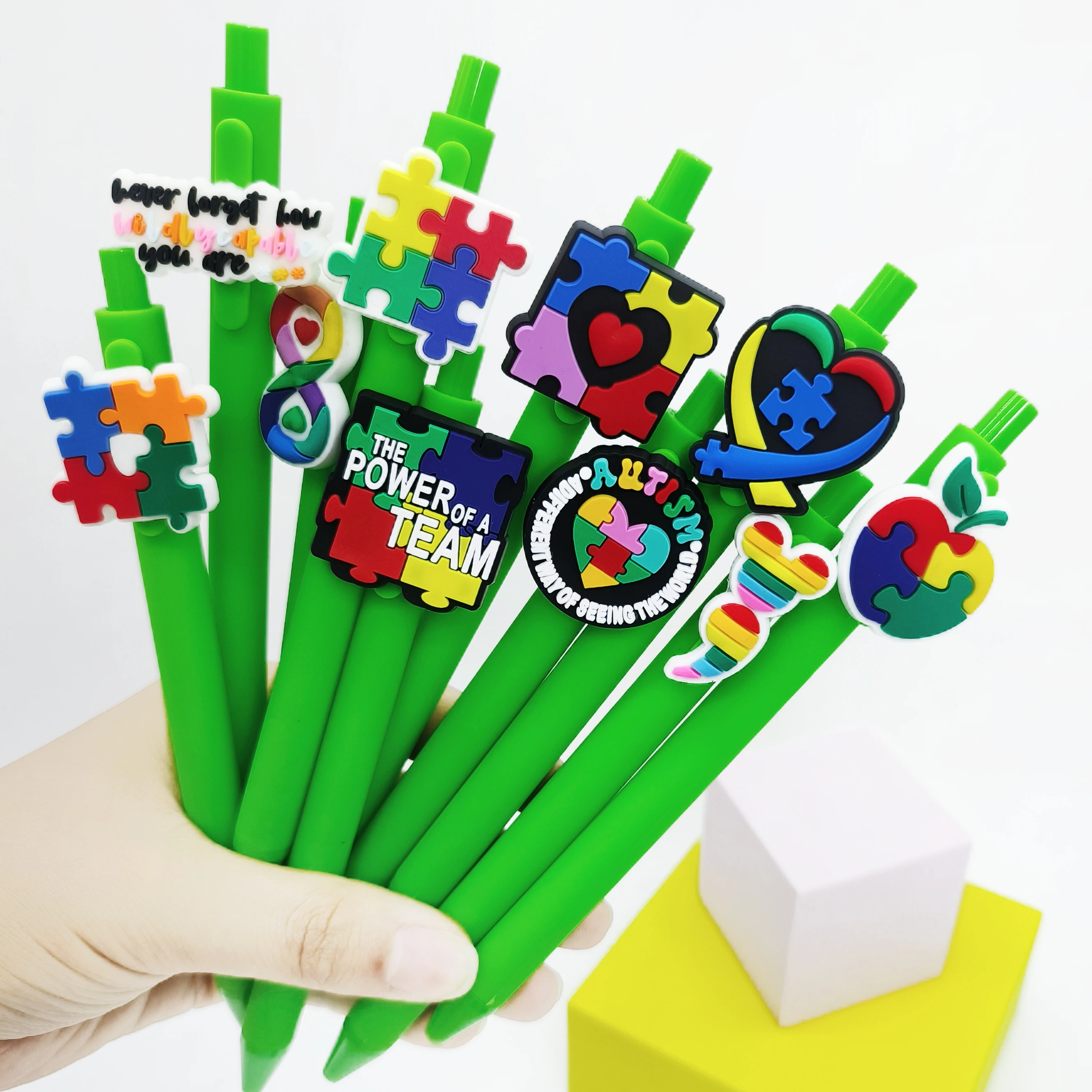 10Pcs green autism series patch pen, autism modeling patch ballpoint pen, student writing gift pen, random style
10Pcs green autism series patch pen, autism modeling patch ballpoint pen, student writing gift pen, random style