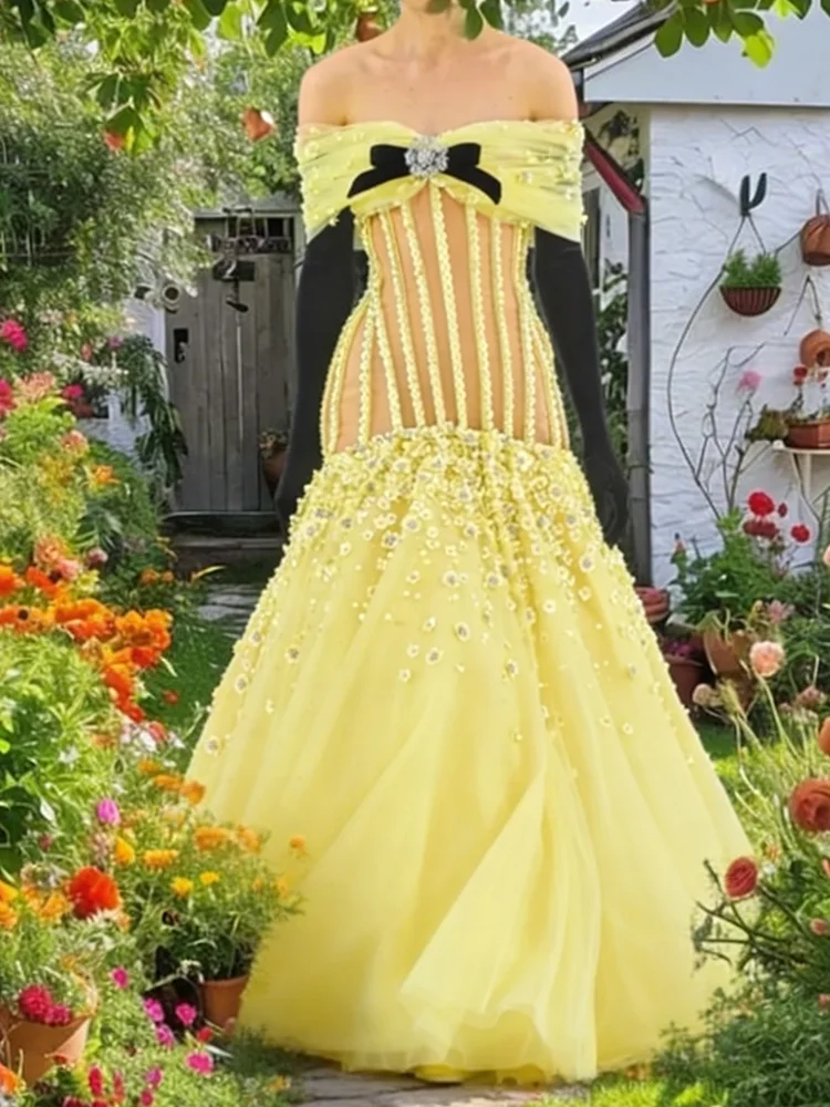 Elegant Off The Shoulder Yellow Flowers Applique Beads Mermaid Formal Evening Dresses Birthday Party Prom Gowns Customized
Elegant Off The Shoulder Yellow Flowers Applique Beads Mermaid Formal Evening Dresses Birthday Party Prom Gowns Customized
