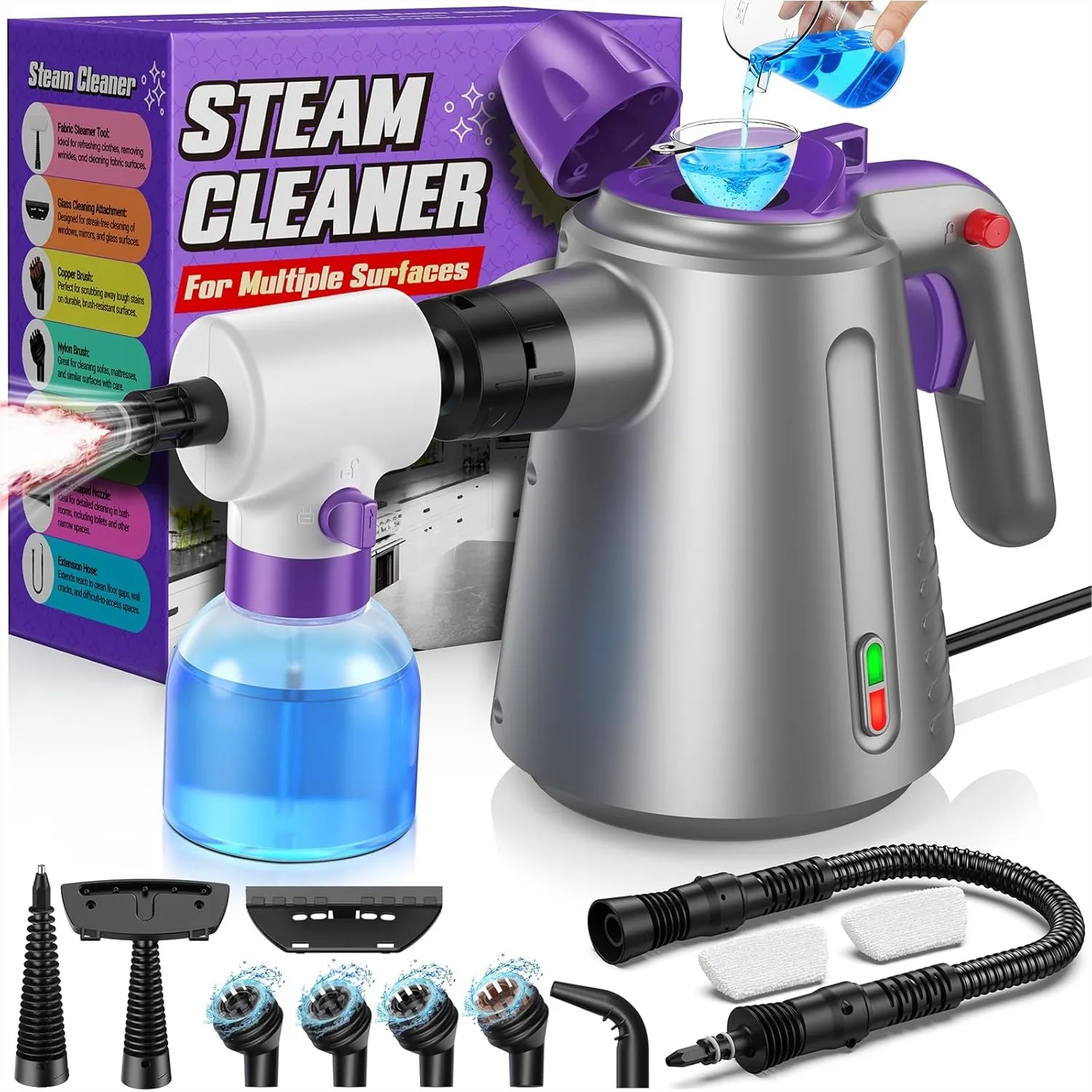Handheld Steam Cleaner for Home, High-Pressure Steamer for Upholstery, Furniture, Carpet & Car with 14 Accessories & Safety Lock
Handheld Steam Cleaner for Home, High-Pressure Steamer for Upholstery, Furniture, Carpet & Car with 14 Accessories & Safety Lock