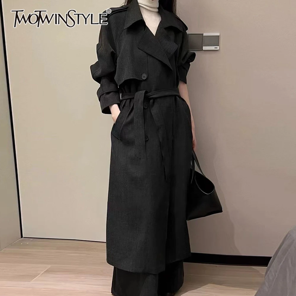 TWOTWINSTYLE черный шикарный плащ на шнуровке женский с лацканами и длинными рукавами свободные офисные женские плащи осенняя мода новинка 
TWOTWINSTYLE черный шикарный плащ на шнуровке женский с лацканами и длинными рукавами свободные офисные женские плащи осенняя мода новинка