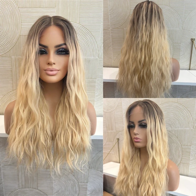 Верхний бесклеевой парик Ombre Golden Blonde HD Lace Front Wig с темными корнями Бесклеевой парик Wear and Go Синтетический парик Длинная волна
Верхний бесклеевой парик Ombre Golden Blonde HD Lace Front Wig с темными корнями Бесклеевой парик Wear and Go Синтетический парик Длинная волна