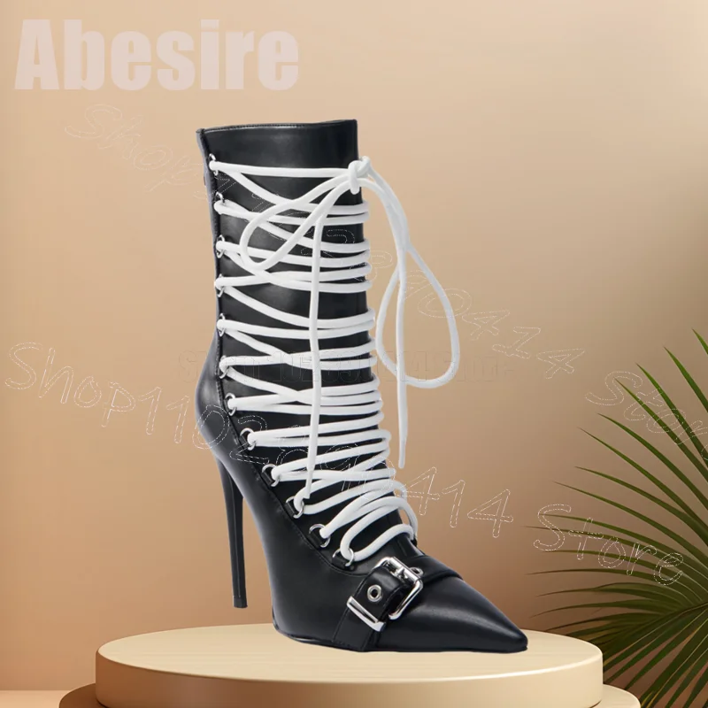 White Strappy Black Buckle Pointed Toe Boots Back Zipper Women Shoes Thin High Heels Party Feast Dating 2025 Zapatos Para Mujere
White Strappy Black Buckle Pointed Toe Boots Back Zipper Women Shoes Thin High Heels Party Feast Dating 2025 Zapatos Para Mujere
