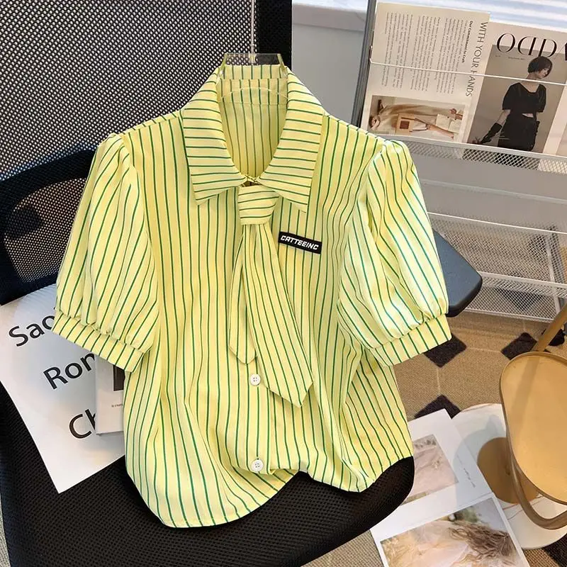 New Short Sleeve Blouses Preppy Style Commute Striped Button Letter Spliced Ruched Loose Chic Polo Collar Women's ShirtsYY14
New Short Sleeve Blouses Preppy Style Commute Striped Button Letter Spliced Ruched Loose Chic Polo Collar Women's ShirtsYY14
