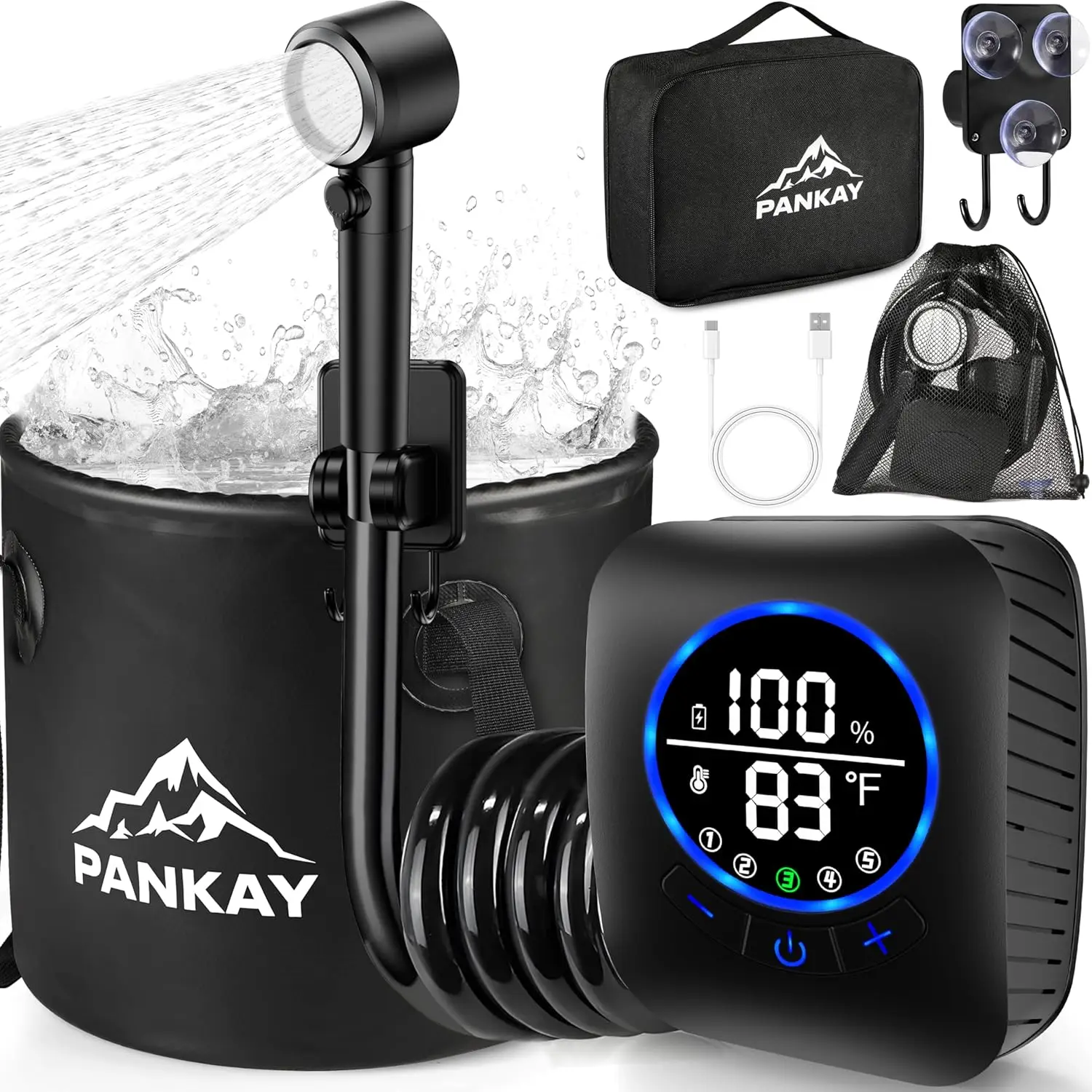 8000mAh Rechargeable Camping Shower Pump with Foldable Bucket, IPX8, 5 Pressure Modes, 6L/min Flow, LED Display, Outdoor Portable Shower for Hiking, Travel, Pet
8000mAh Rechargeable Camping Shower Pump with Foldable Bucket, IPX8, 5 Pressure Modes, 6L/min Flow, LED Display, Outdoor Portable Shower for Hiking, Travel, Pet