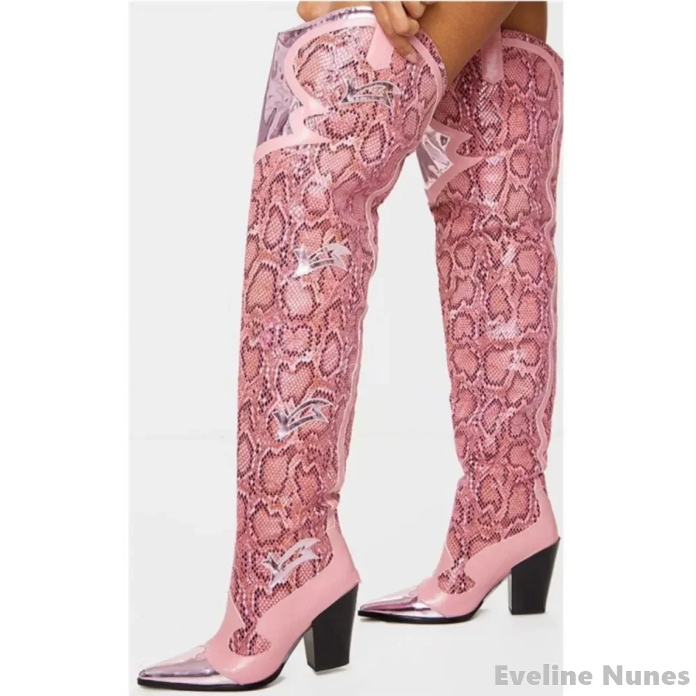 Sexy Pink Snake Print Over The Knee Boots Women Embroidered Pointed Toe Thick Heels Slip On Long Boots New Fashion Catwalk Boots
Sexy Pink Snake Print Over The Knee Boots Women Embroidered Pointed Toe Thick Heels Slip On Long Boots New Fashion Catwalk Boots