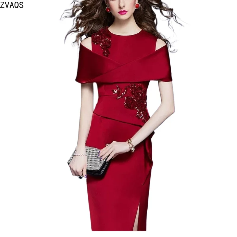 ZVAQS Dresses for Women Summer French Luxury Red Dress Heavy Sequin Applique Elegant Split Evening Party Gown Женская Одежда
ZVAQS Dresses for Women Summer French Luxury Red Dress Heavy Sequin Applique Elegant Split Evening Party Gown Женская Одежда