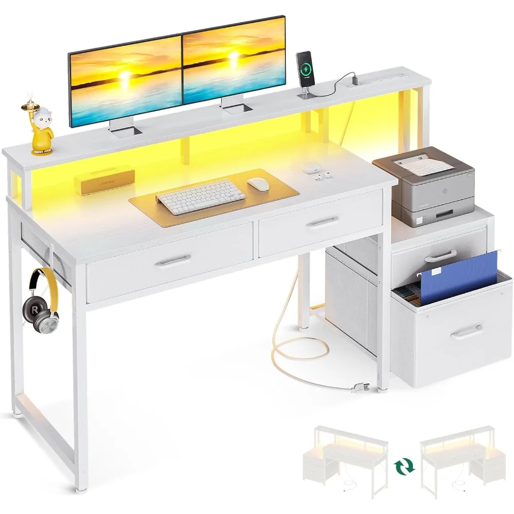 Computer Desk with 4 Drawers,48 Inch Reversible Desk with Led Lights & Power Outlet,Office Desk with File Drawer & Monitor Stand
Computer Desk with 4 Drawers,48 Inch Reversible Desk with Led Lights & Power Outlet,Office Desk with File Drawer & Monitor Stand