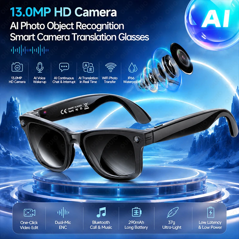 Smart Glasses 1300W HD Camera Photo Translation WIFI Transmission AI Photo Recognition Waterproof EIS Anti-shake Smart Glasses
Smart Glasses 1300W HD Camera Photo Translation WIFI Transmission AI Photo Recognition Waterproof EIS Anti-shake Smart Glasses