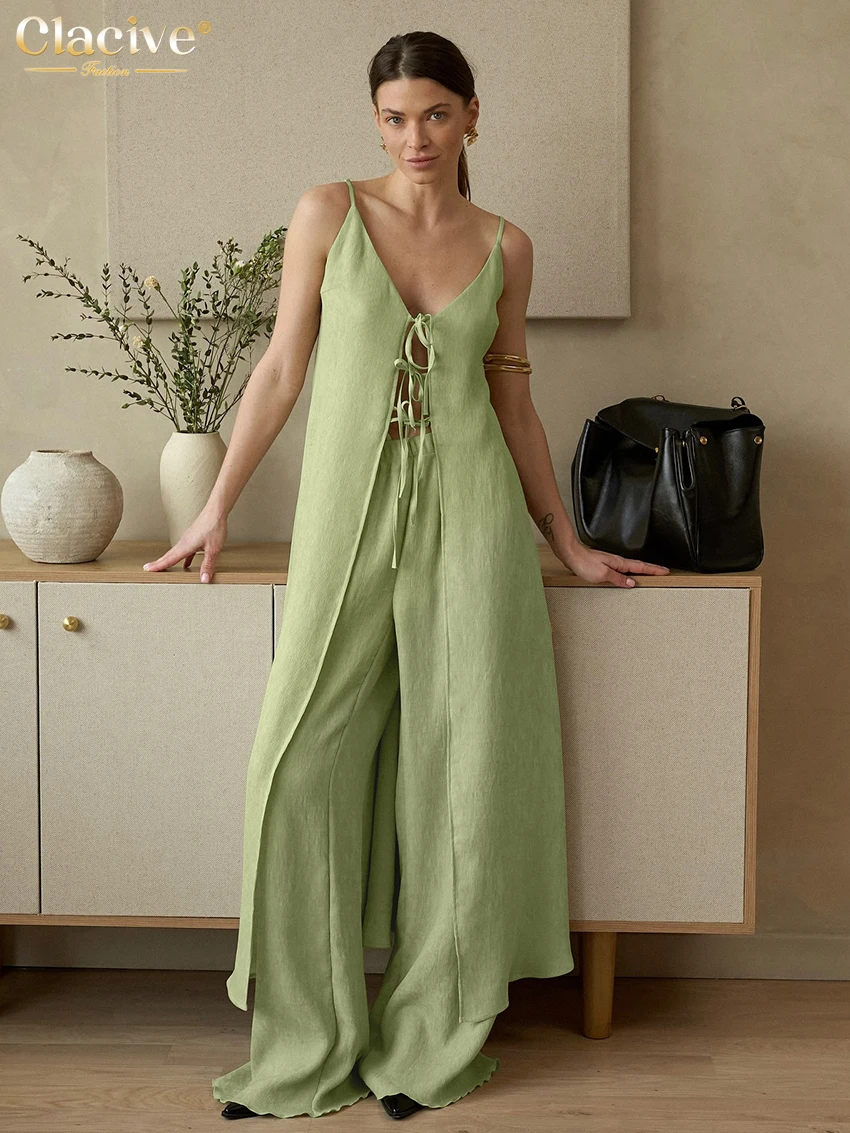 Clacive Summer Loose Green Trousers Set 2 Piece Woman Sexy Sleeveless Tank Top With High Waist Wide Pants Set Female Streetwear
Clacive Summer Loose Green Trousers Set 2 Piece Woman Sexy Sleeveless Tank Top With High Waist Wide Pants Set Female Streetwear