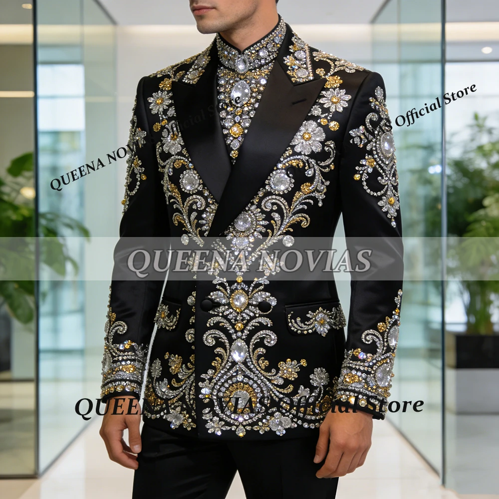Brilliant Crystals Rhinestone Groom Wedding Suit Slim Fit Double Breated Prom Blazers Customized 2 Piece Man Banquet Attire 2026
Brilliant Crystals Rhinestone Groom Wedding Suit Slim Fit Double Breated Prom Blazers Customized 2 Piece Man Banquet Attire 2026