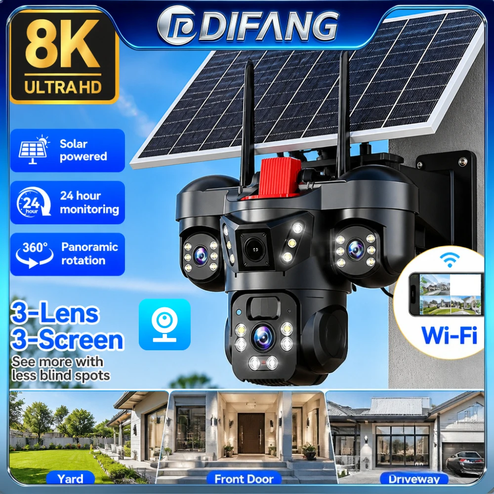 8K Ultra HD Solar Security Camera WiFi 3 Lens 3 Screen 360° Panoramic Rotation Built-in Battery IP66 Waterproof Outdoor V380 Pro
8K Ultra HD Solar Security Camera WiFi 3 Lens 3 Screen 360° Panoramic Rotation Built-in Battery IP66 Waterproof Outdoor V380 Pro