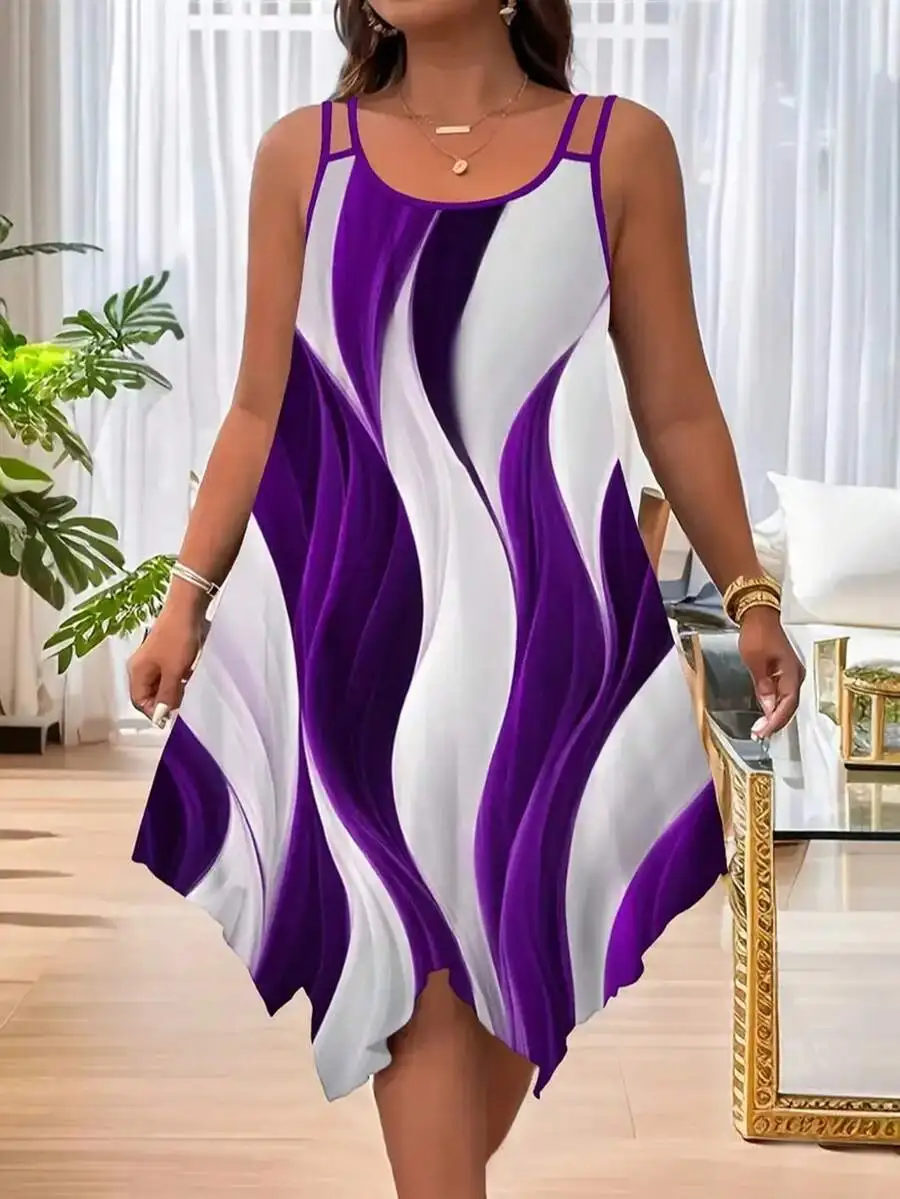Women's Purple and White Swirl Print Asymmetrical Hem Cami Dress
Women's Purple and White Swirl Print Asymmetrical Hem Cami Dress