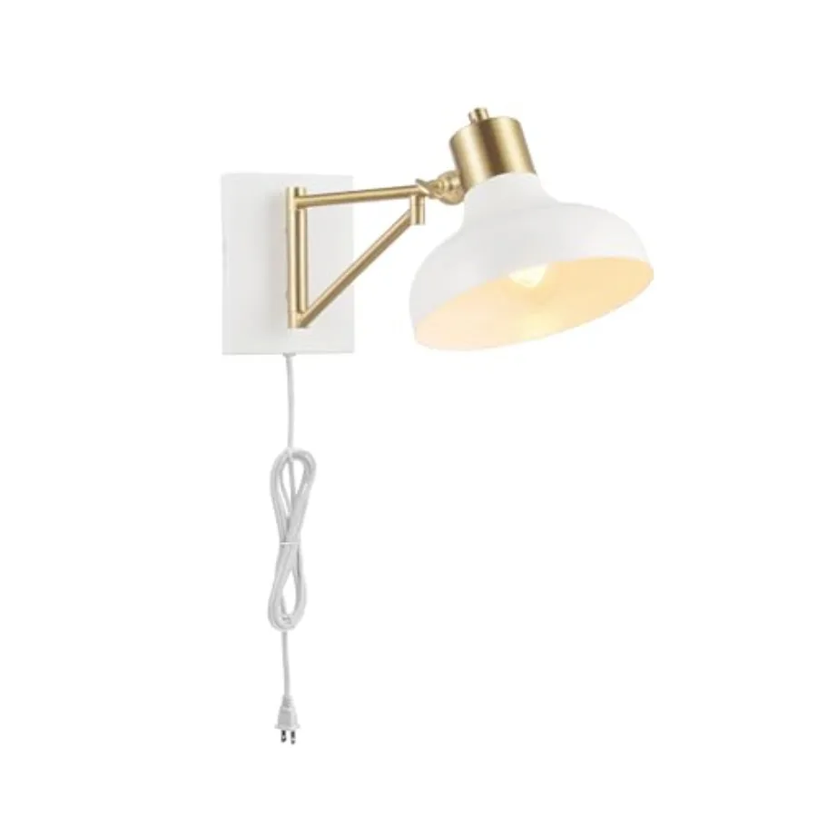 51344 1-Light Plug-in or Hardwire Swing Arm Wall Sconce White Brass Accents White-Cloth Cord Mounted Bedside Lamp Kitchen Sconc
51344 1-Light Plug-in or Hardwire Swing Arm Wall Sconce White Brass Accents White-Cloth Cord Mounted Bedside Lamp Kitchen Sconc