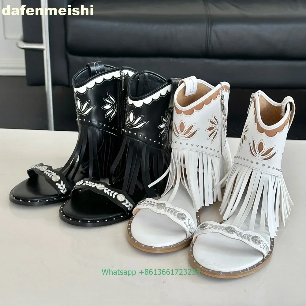 Retro Tassel Fashion Women Sandals 2026 Summer New Side Zipper Rivet Flats Sandals Black/white Open Toe Hollow Shoes
Retro Tassel Fashion Women Sandals 2026 Summer New Side Zipper Rivet Flats Sandals Black/white Open Toe Hollow Shoes