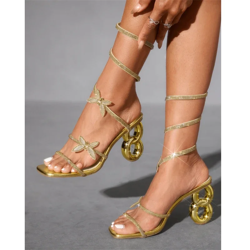 Women's Square Open Toe Rhinestone Glitter Straps Butterfly Decor Spiral Sculptural Heel Wrap Around Ankle Strap Sandals Footwea
Women's Square Open Toe Rhinestone Glitter Straps Butterfly Decor Spiral Sculptural Heel Wrap Around Ankle Strap Sandals Footwea