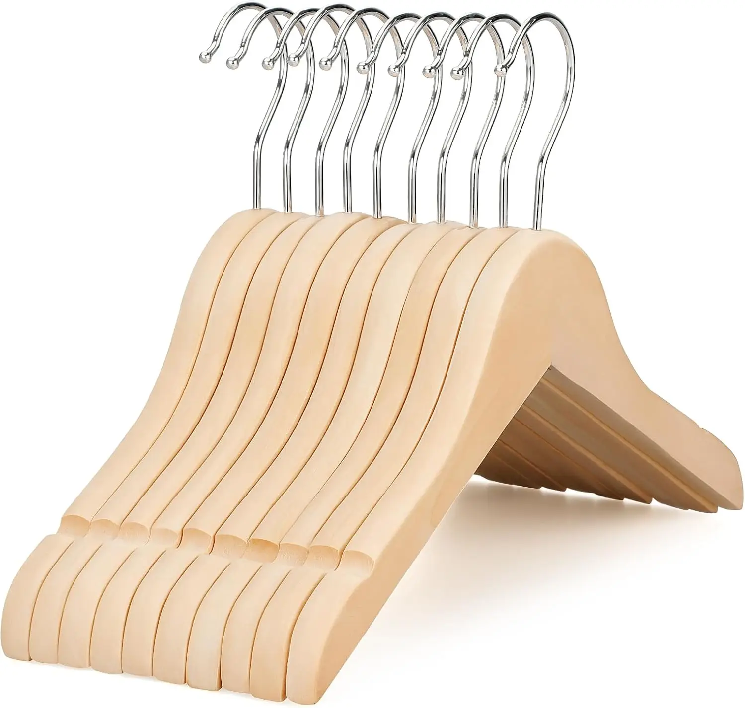 Natural Wood Baby Hangers 10 Pack with 360° Swivel Hook for Shirts and Dresses, Smooth Notches
Natural Wood Baby Hangers 10 Pack with 360° Swivel Hook for Shirts and Dresses, Smooth Notches