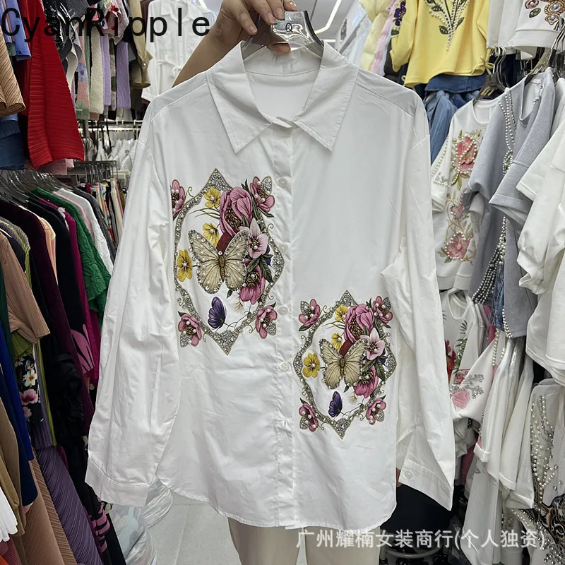 Fashionable Spring Autumn Female Blouses Butterfly Printed Diamonds Loose Cardigans Top All-match Mid-long Casual Women Shirts
Fashionable Spring Autumn Female Blouses Butterfly Printed Diamonds Loose Cardigans Top All-match Mid-long Casual Women Shirts