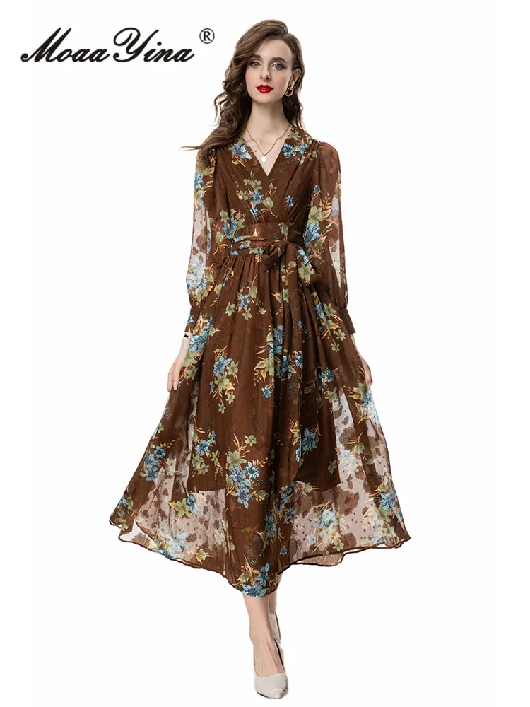 MoaaYina Summer Fashion Designer High Quality Women Dress Chiffon Floral Print Bohemian Lace Up Sashes Temperament Dresses
MoaaYina Summer Fashion Designer High Quality Women Dress Chiffon Floral Print Bohemian Lace Up Sashes Temperament Dresses